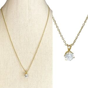 Vintage Dainty Elegant Faceted Prong Set Crystal Gold Tone Pendant Necklace